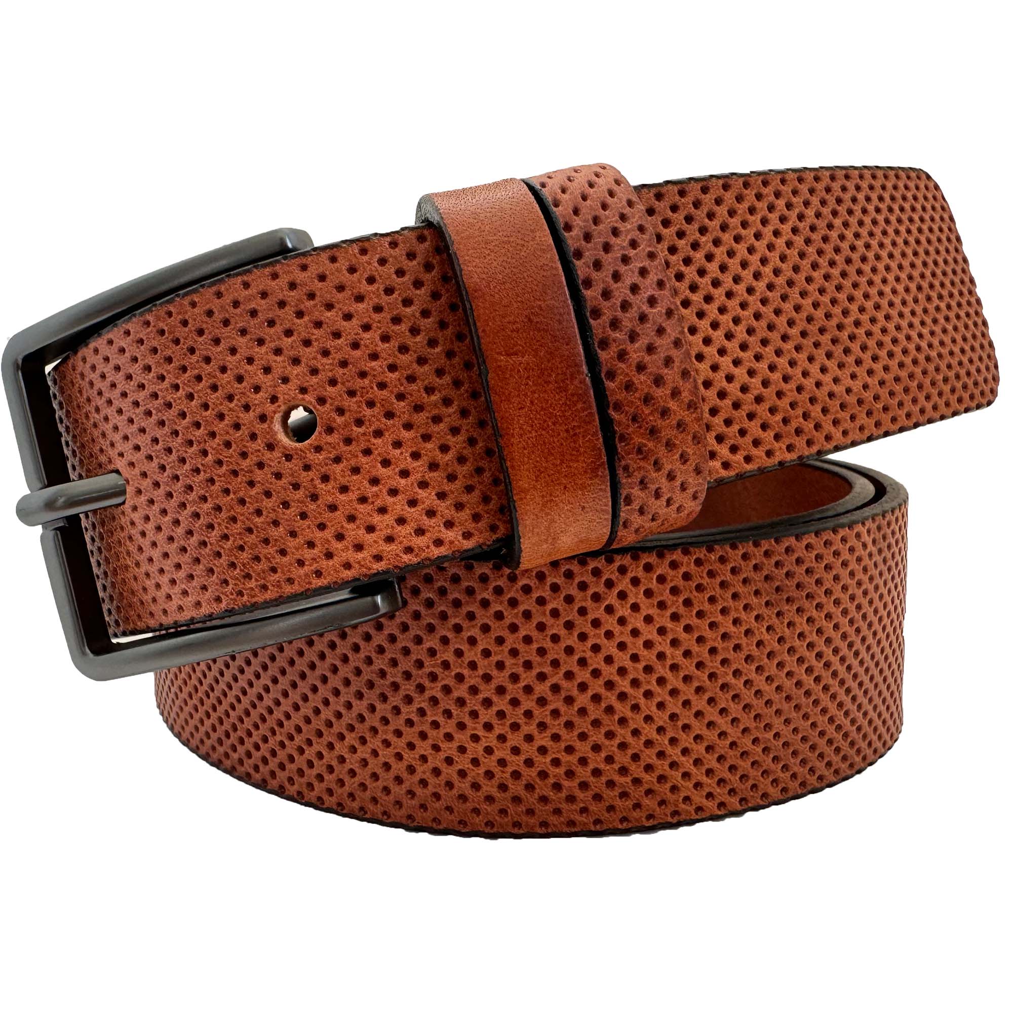 COGNAC TAN LEATHER DOTTED 35MM LEATHER BELT
