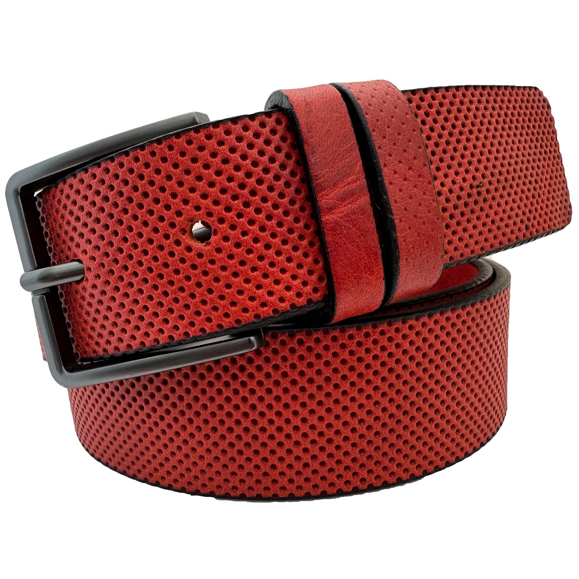 RED LEATHER DOTTED 35MM LEATHER BELT