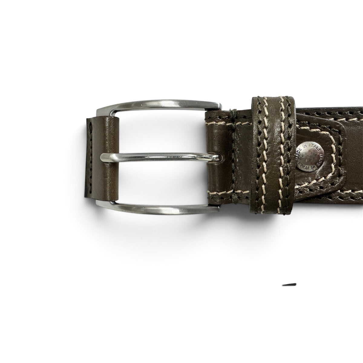 OLIVE BROWN 40MM ITALIAN LEATHER BELT DOUBLE STITCH
