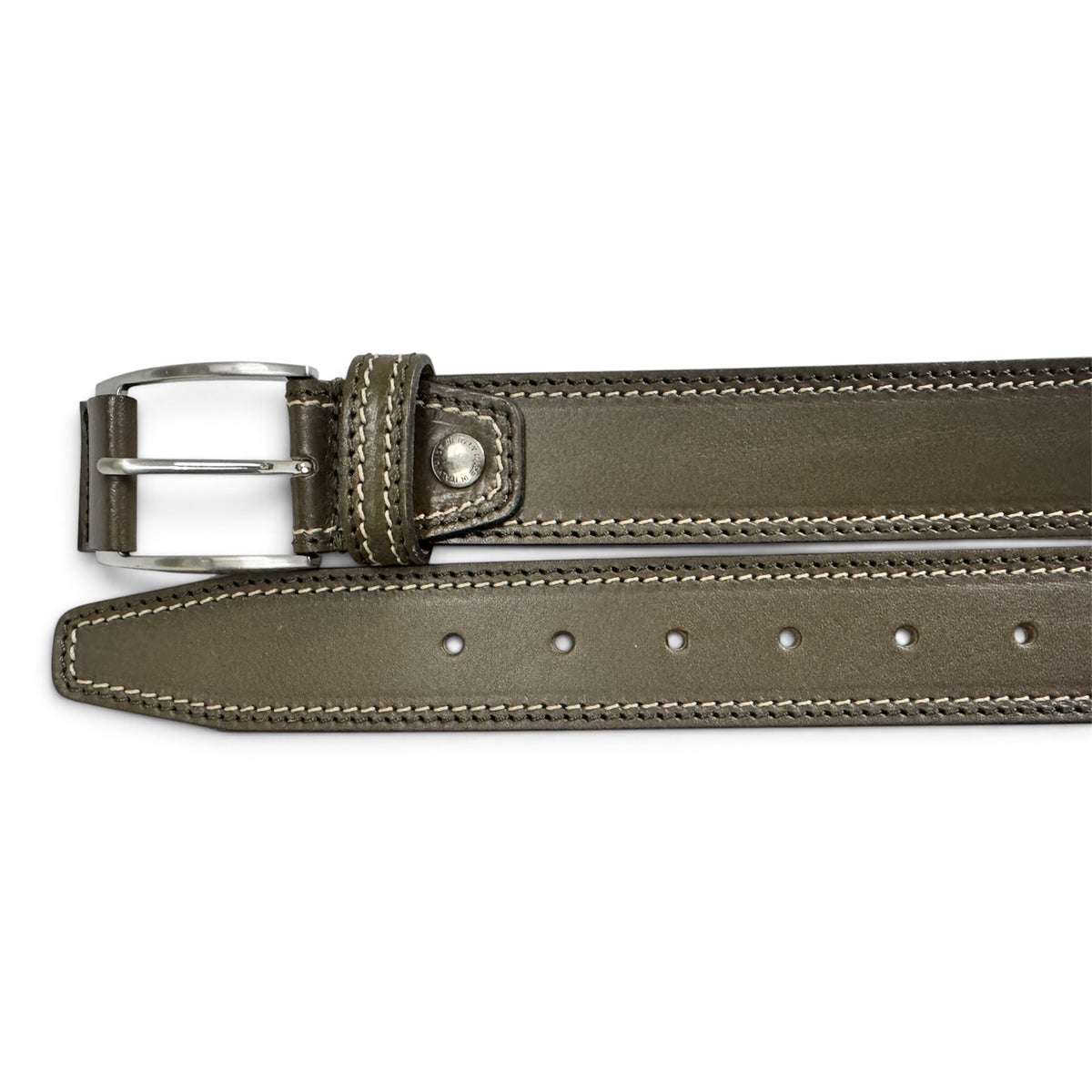 OLIVE BROWN 40MM ITALIAN LEATHER BELT DOUBLE STITCH
