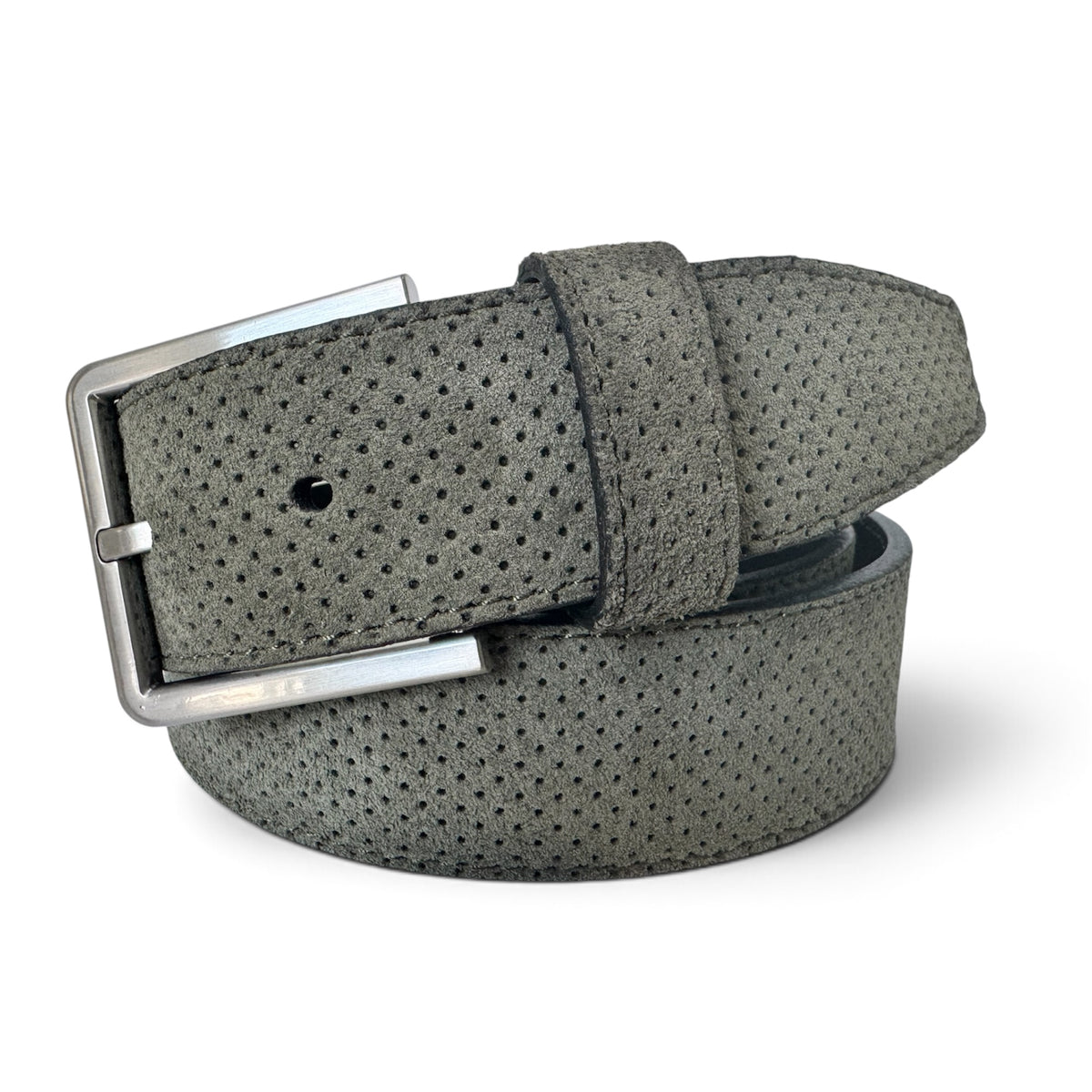 OLIVE GREEN PERFORATED SUEDE BELT 35MM