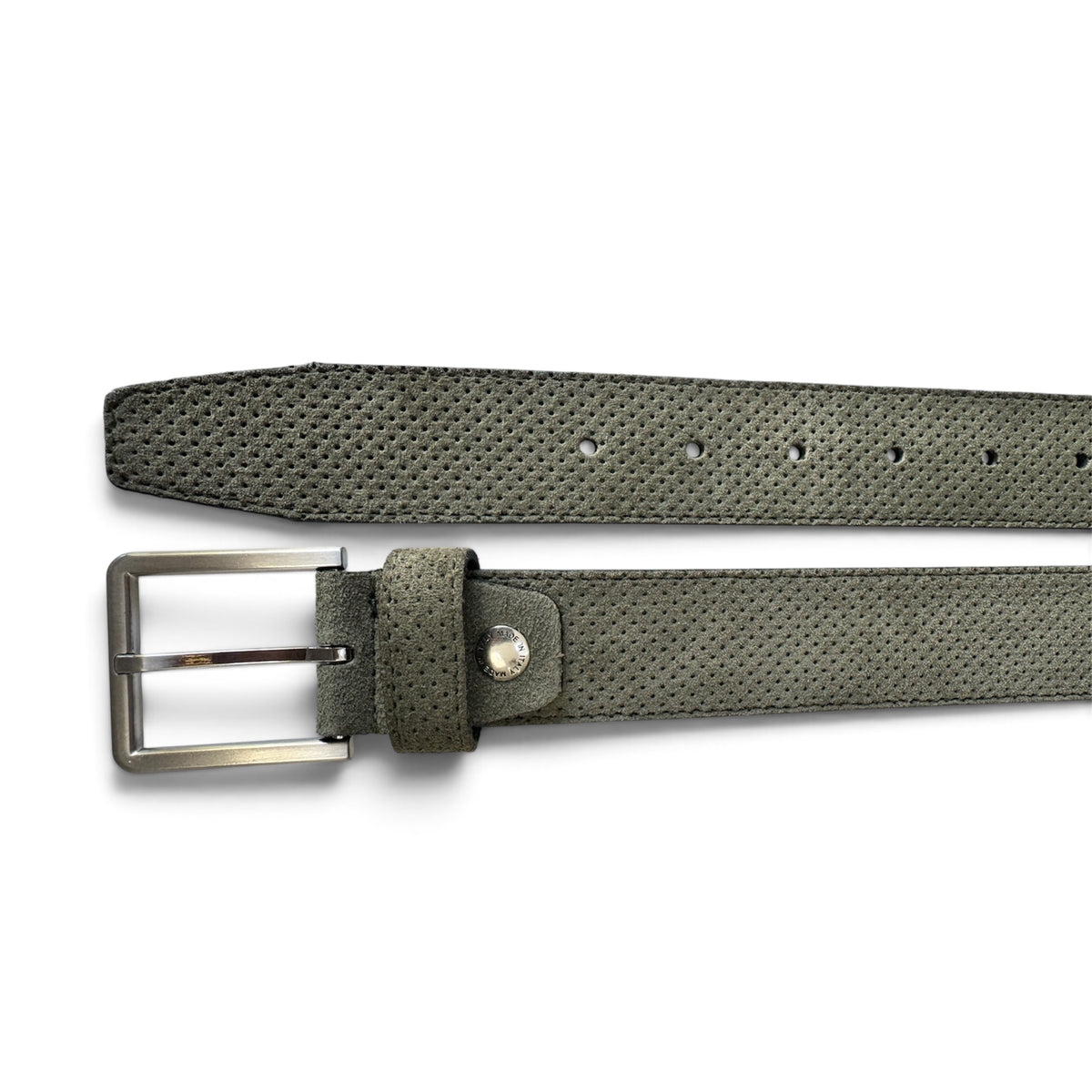 OLIVE GREEN PERFORATED SUEDE BELT 35MM