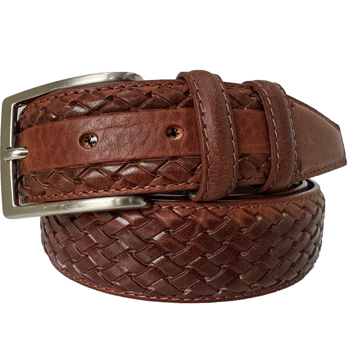 Tan 35mm Italian Calf Leather Belt Woven Finish