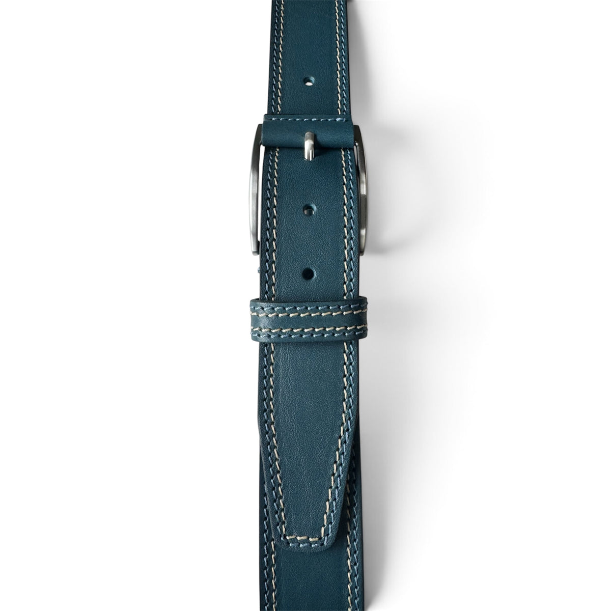 SEA BLUE 40MM ITALIAN LEATHER BELT DOUBLE STITCH
