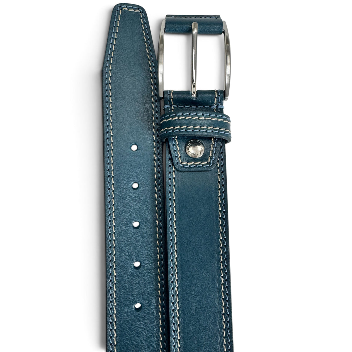 SEA BLUE 40MM ITALIAN LEATHER BELT DOUBLE STITCH