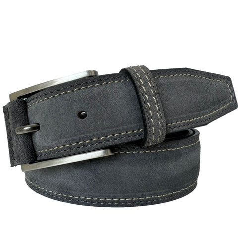 CONTRAST STITCH SLATE GREY SUEDE BELT 35MM