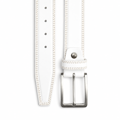 WHITE DOUBLE STITCHED 40MM CLASSIC HIDE LEATHER BELT