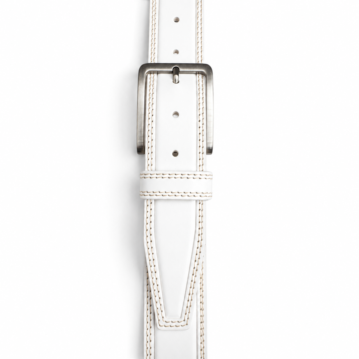 WHITE DOUBLE STITCHED 40MM CLASSIC HIDE LEATHER BELT