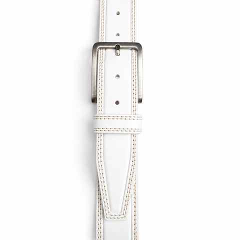 WHITE DOUBLE STITCHED 40MM CLASSIC HIDE LEATHER BELT