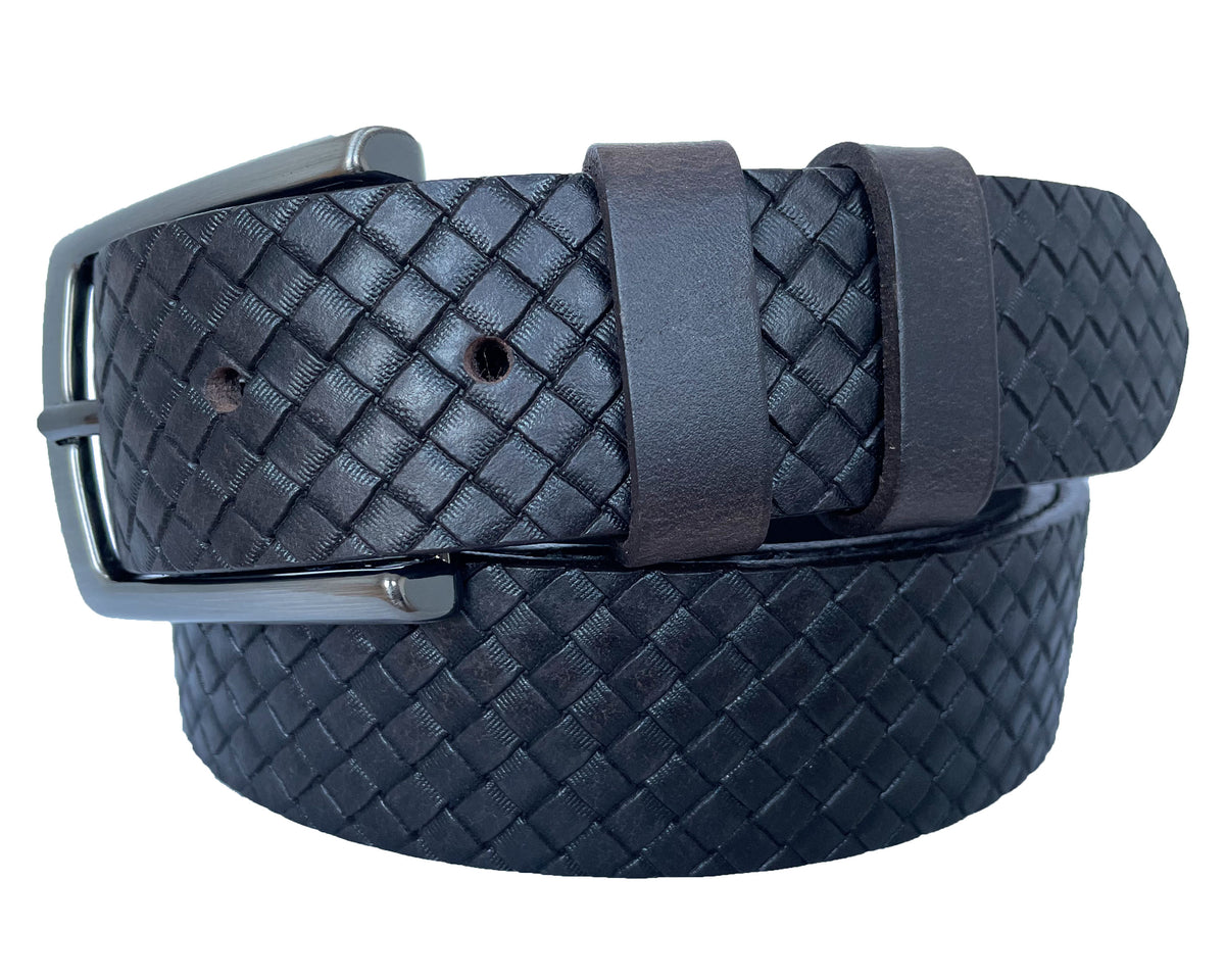 Dark Brown 35mm Italian Leather Belt Woven Finish