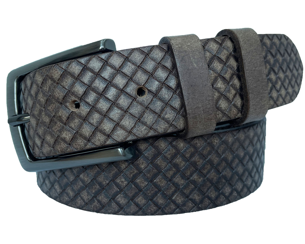 Brown 35mm Italian Leather Belt Woven Finish
