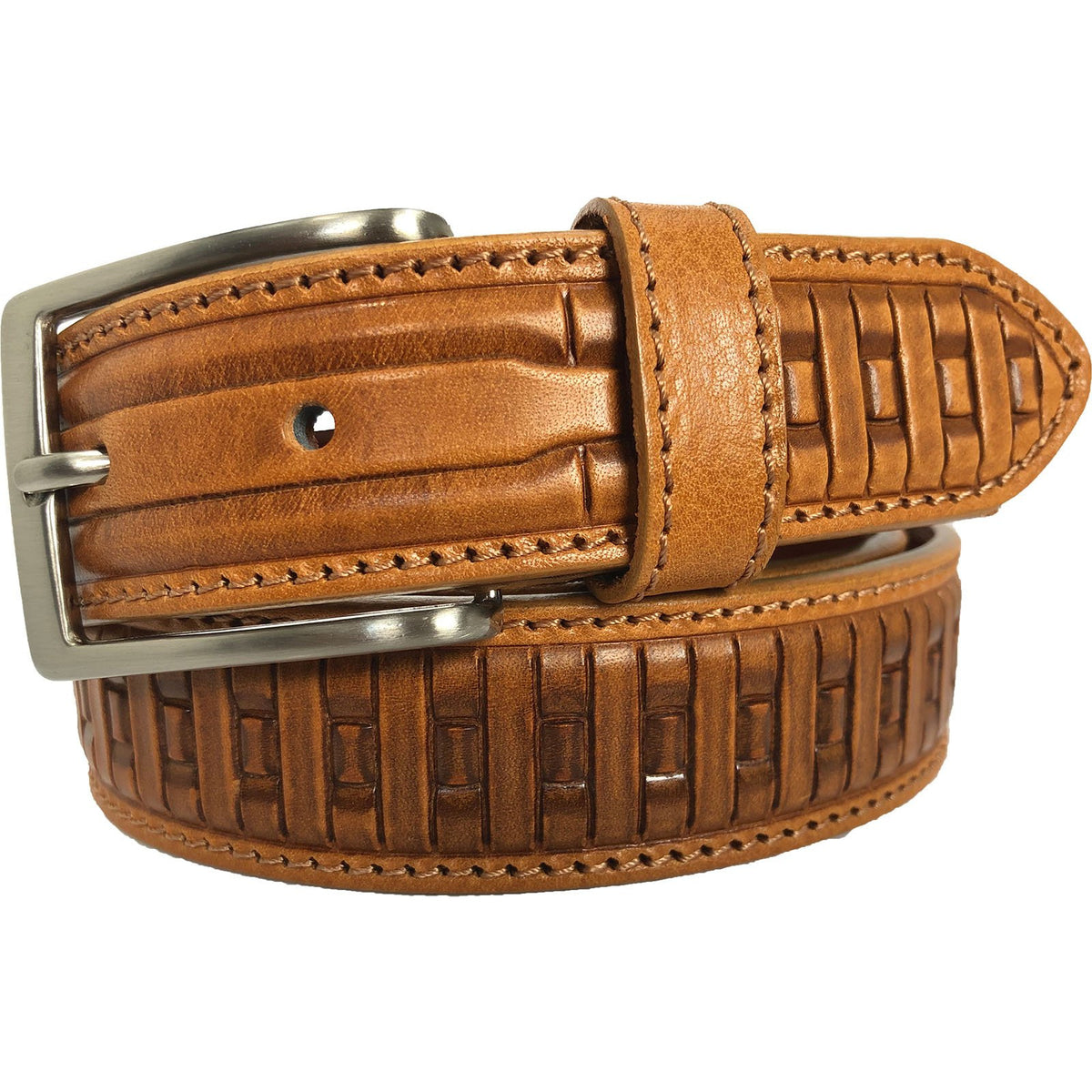 Tan 35mm Italian Leather Belt Embossed Finish