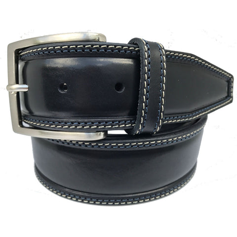 DARK NAVY BLUE DOUBLE STITCHED LEATHER BELT