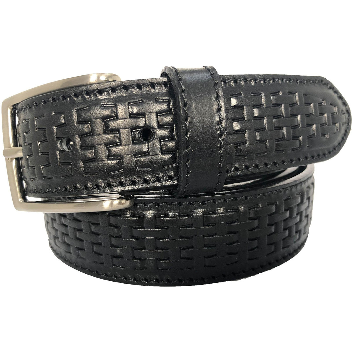 Black 35mm Italian Leather Belt Woven Finish