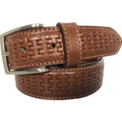 COGNAC TAN CROSS WEAVE EMBOSSED 35MM LEATHER BELT