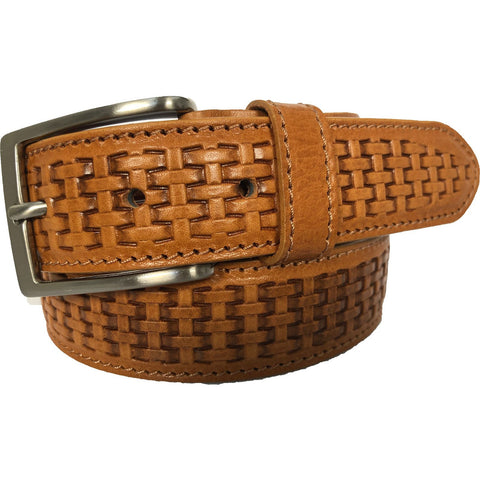 MIELE TAN CROSS WEAVE EMBOSSED 35MM LEATHER BELT