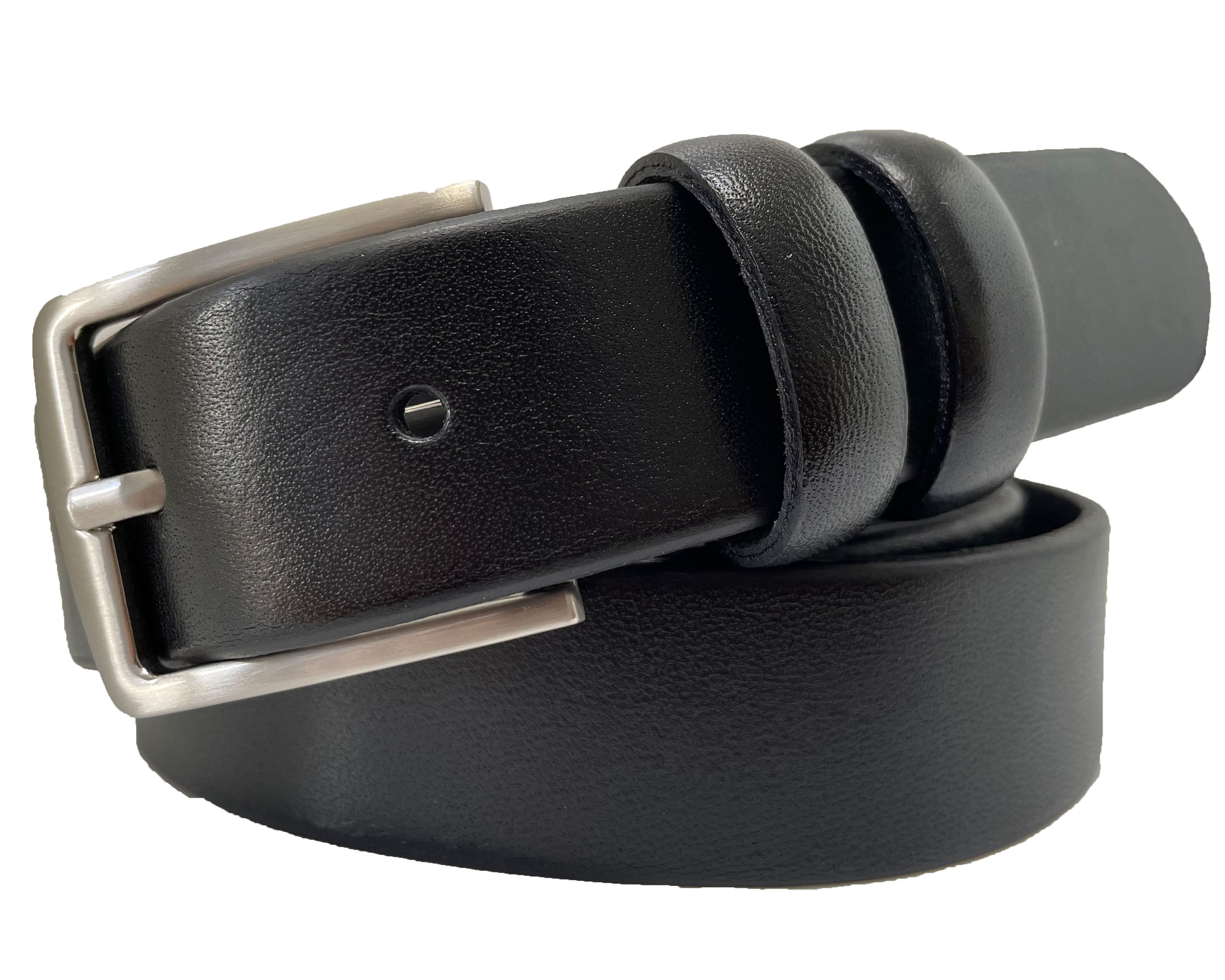 BLACK 30MM CLASSIC HIDE LEATHER BELT ROUNDED LOOPS