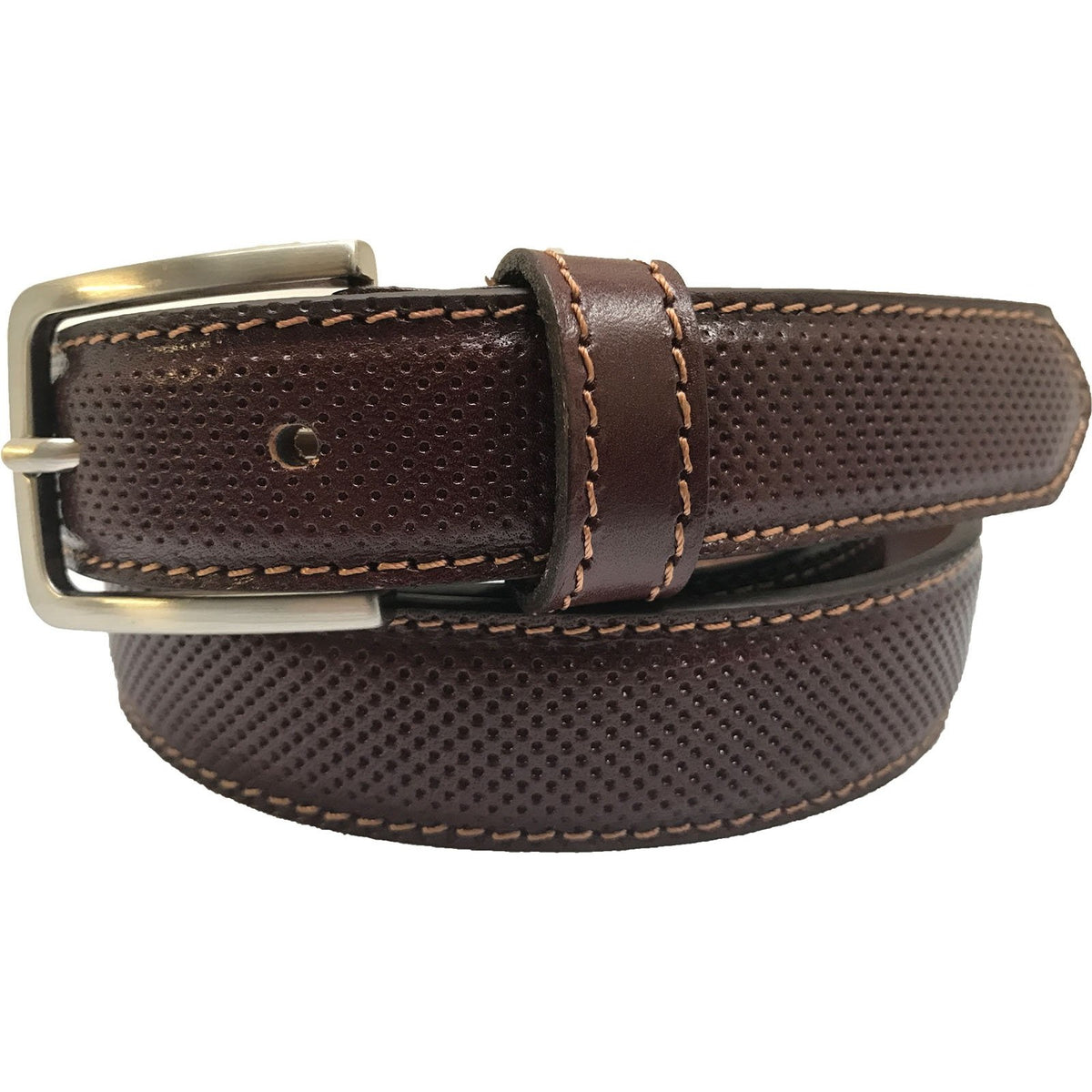 Tan Brown 30mm Italian Leather Belt Perforated Finish