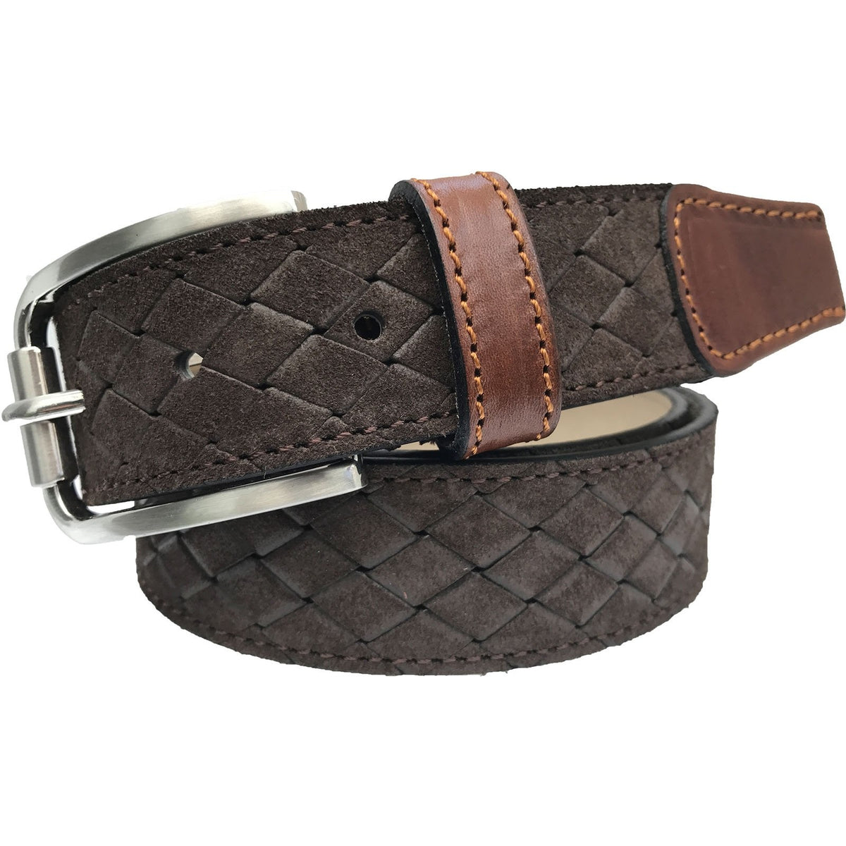 Brown 35mm Italian Suede Belt Woven Finish