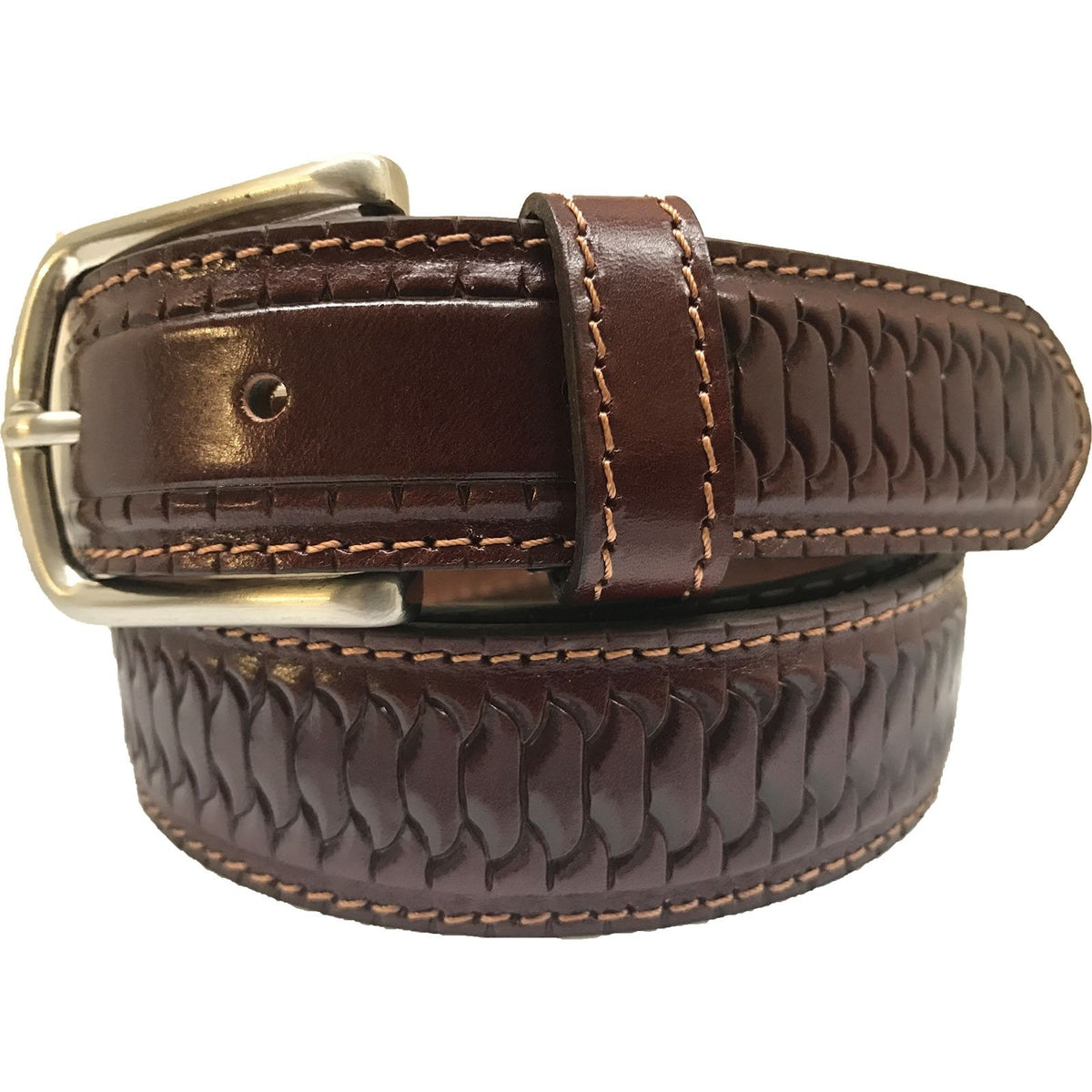 Cognac Tan 35mm Italian Leather Belt Embossed Finish