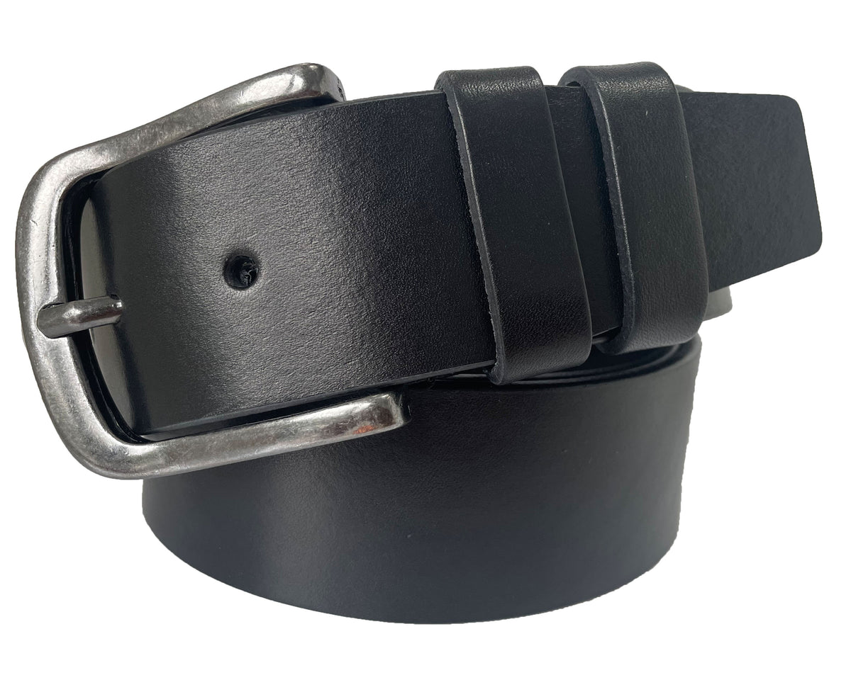 Black 43mm Italian Leather Belt with gunmetal buckle
