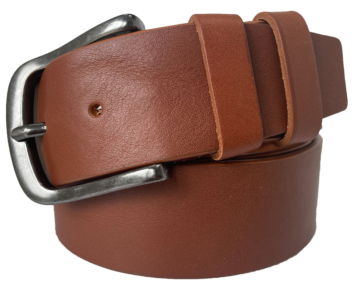 Tan 43mm Italian Leather Belt with gunmetal buckle