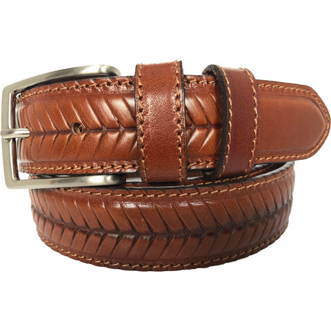 COGNAC TAN CHEVRON EMBOSSED 35MM LEATHER BELT