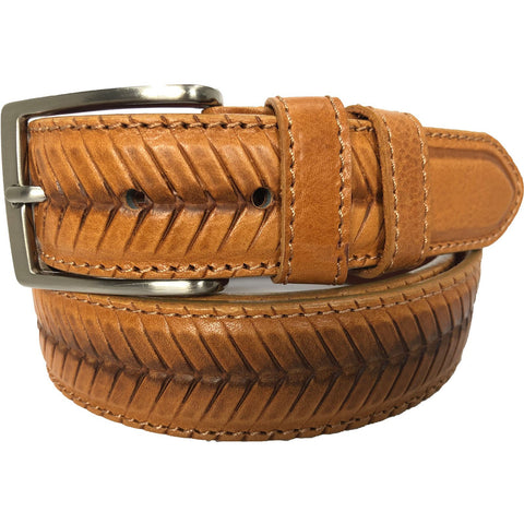 MIELE TAN CHEVRON EMBOSSED 35MM LEATHER BELT