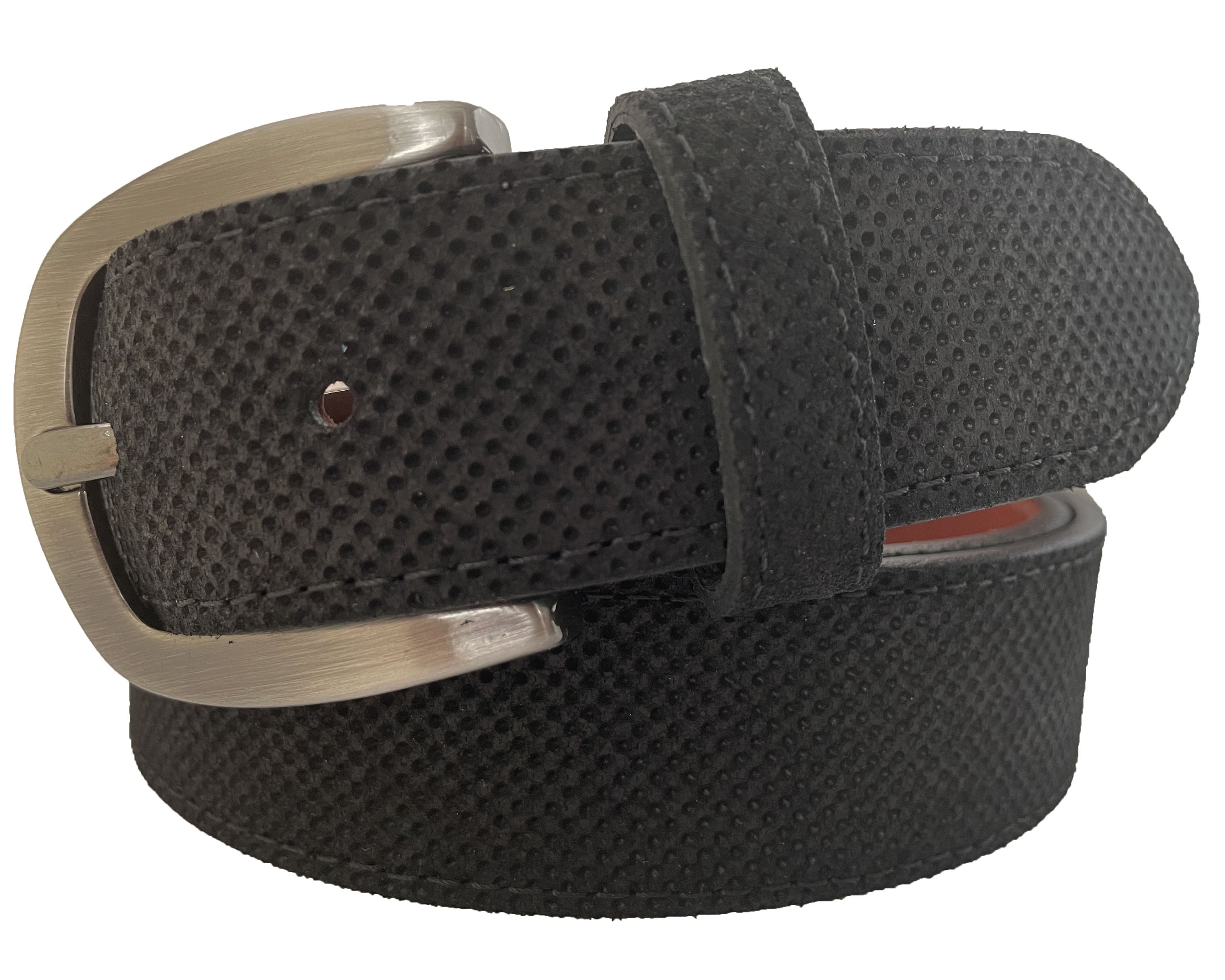 PERFORATED BLACK SUEDE BELT 35MM