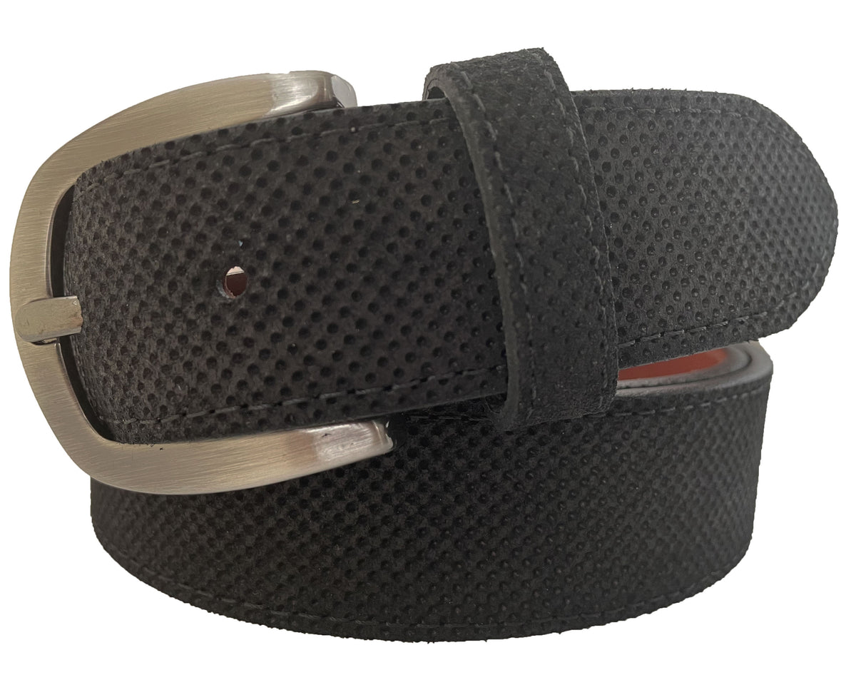 Black 35mm Italian Suede Belt Perforated Finish