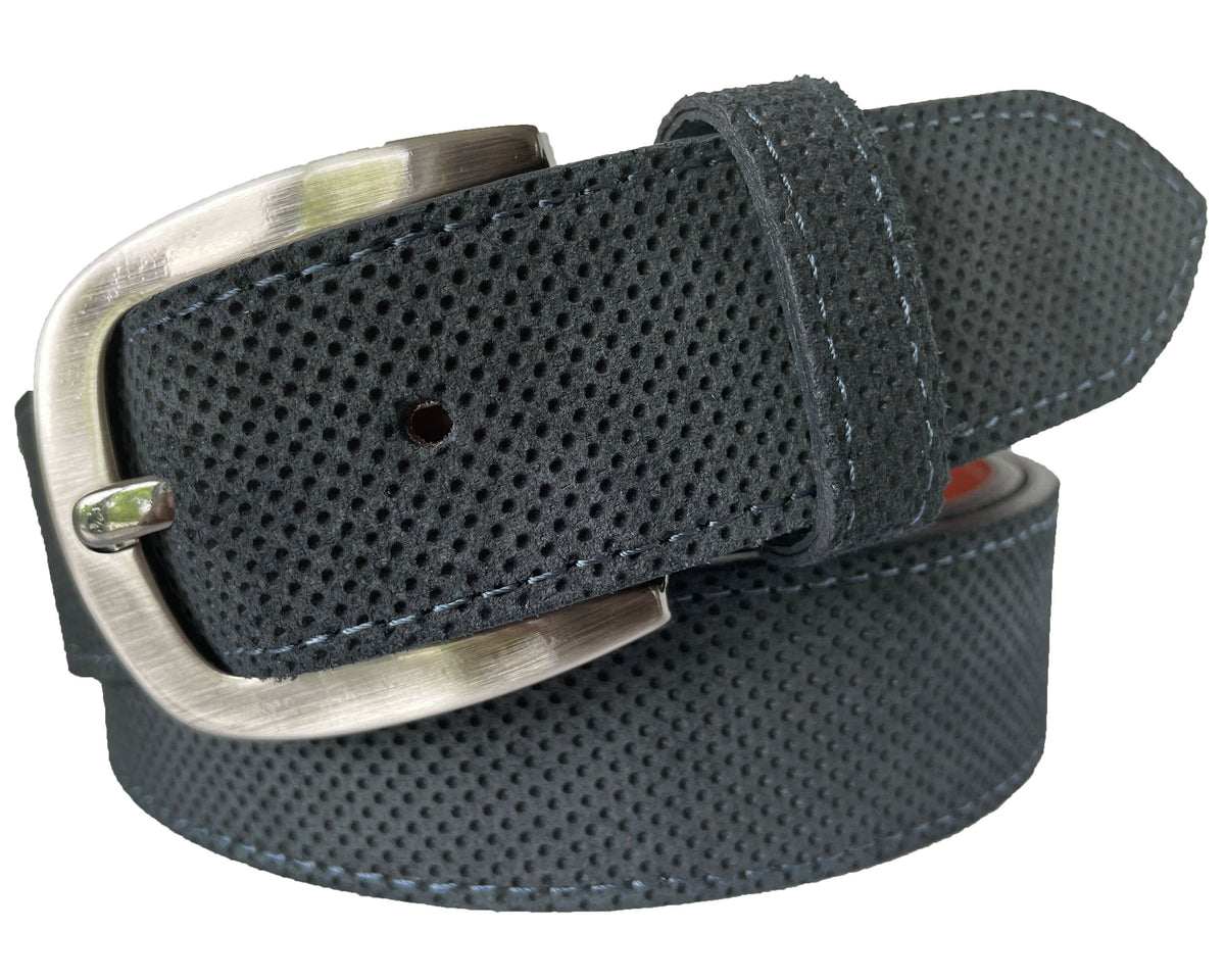Dark Navy 35mm Italian Suede Belt Perforated Finish