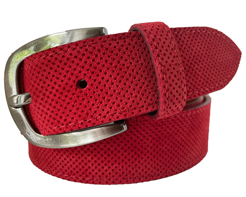 PERFORATED RED SUEDE BELT 35MM