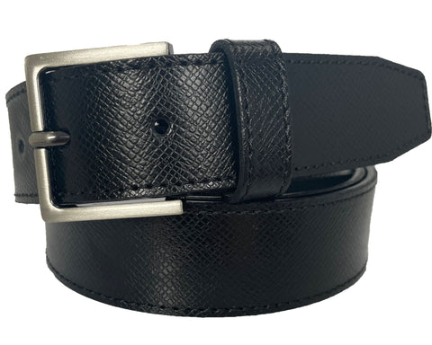 BLACK GRAINED CALF LEATHER 35MM LEATHER BELT