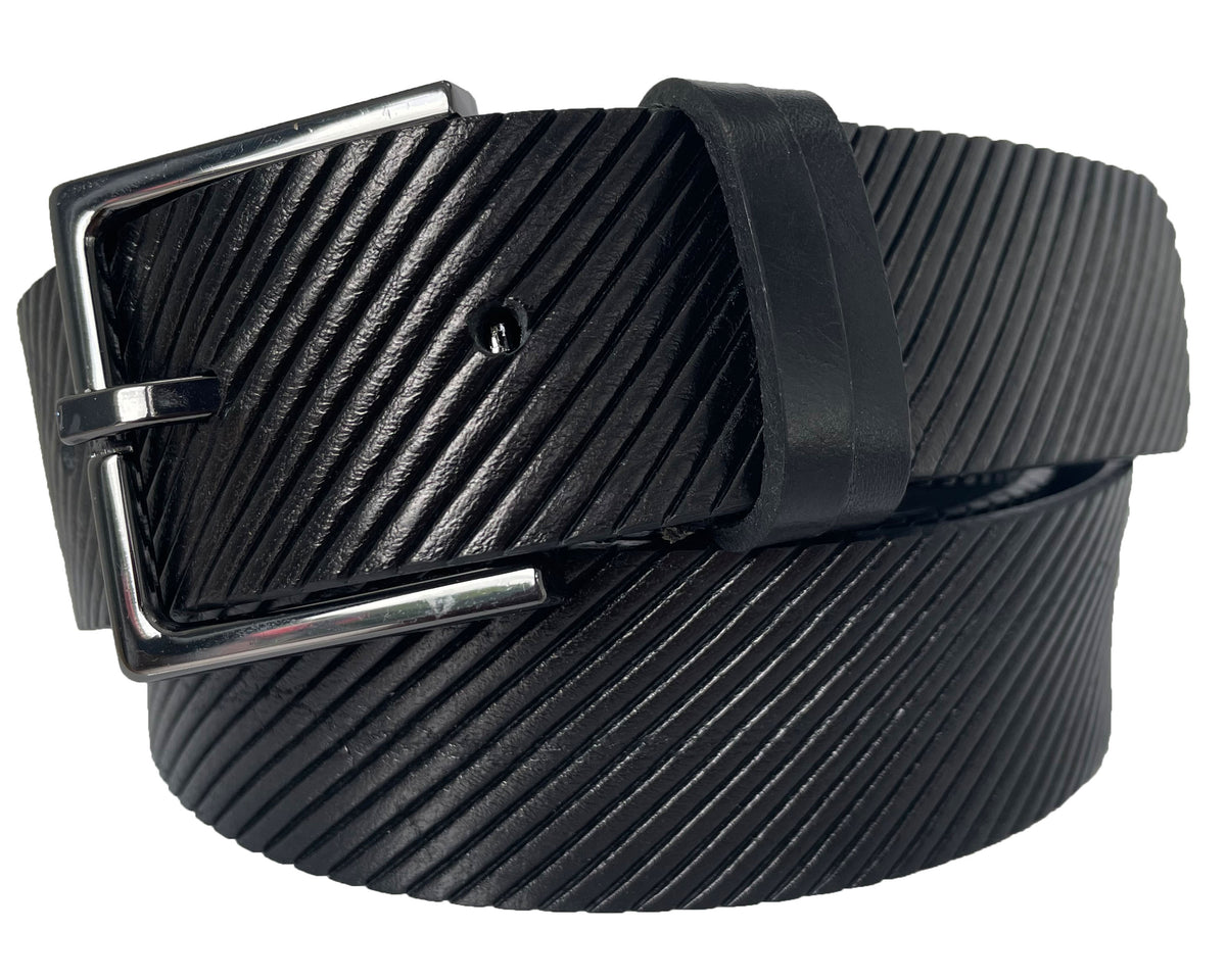 Black 35mm Italian Leather Belt Embossed Finish