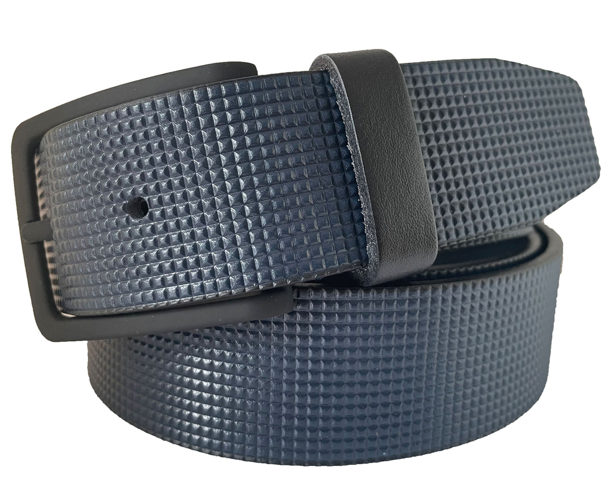Black 35mm Italian Leather Belt Micro-Check Texture