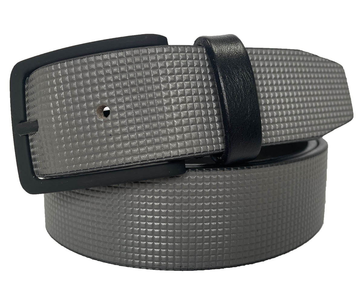 Black 35mm Italian Leather Belt Micro-Check Texture