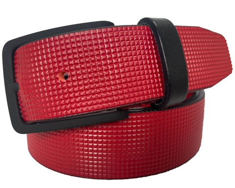 RED 35MM MICRO CHECK EMBOSSED HIDE LEATHER WITH BLACK BUCKLE