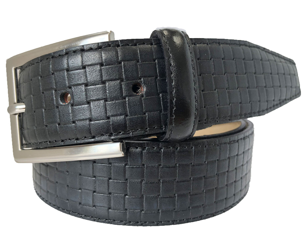 Black 35mm Italian Leather Belt Woven Finish