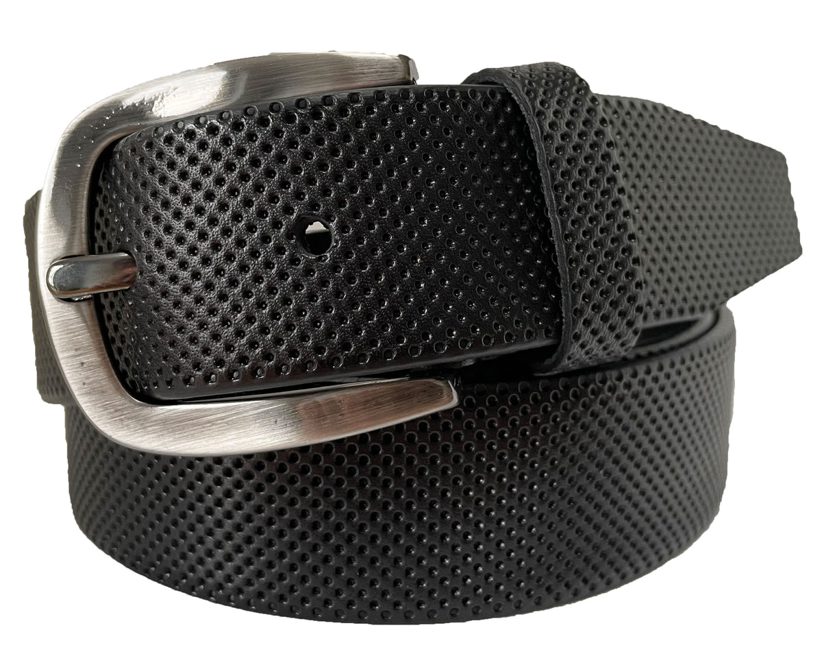 Black 35mm Italian Leather Belt Embossed Finish