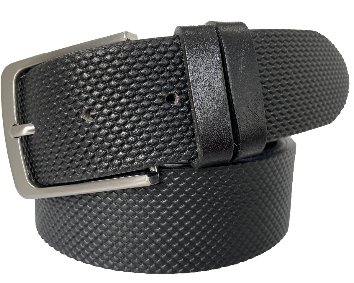 Black 40mm Italian Leather Belt Embossed Finish