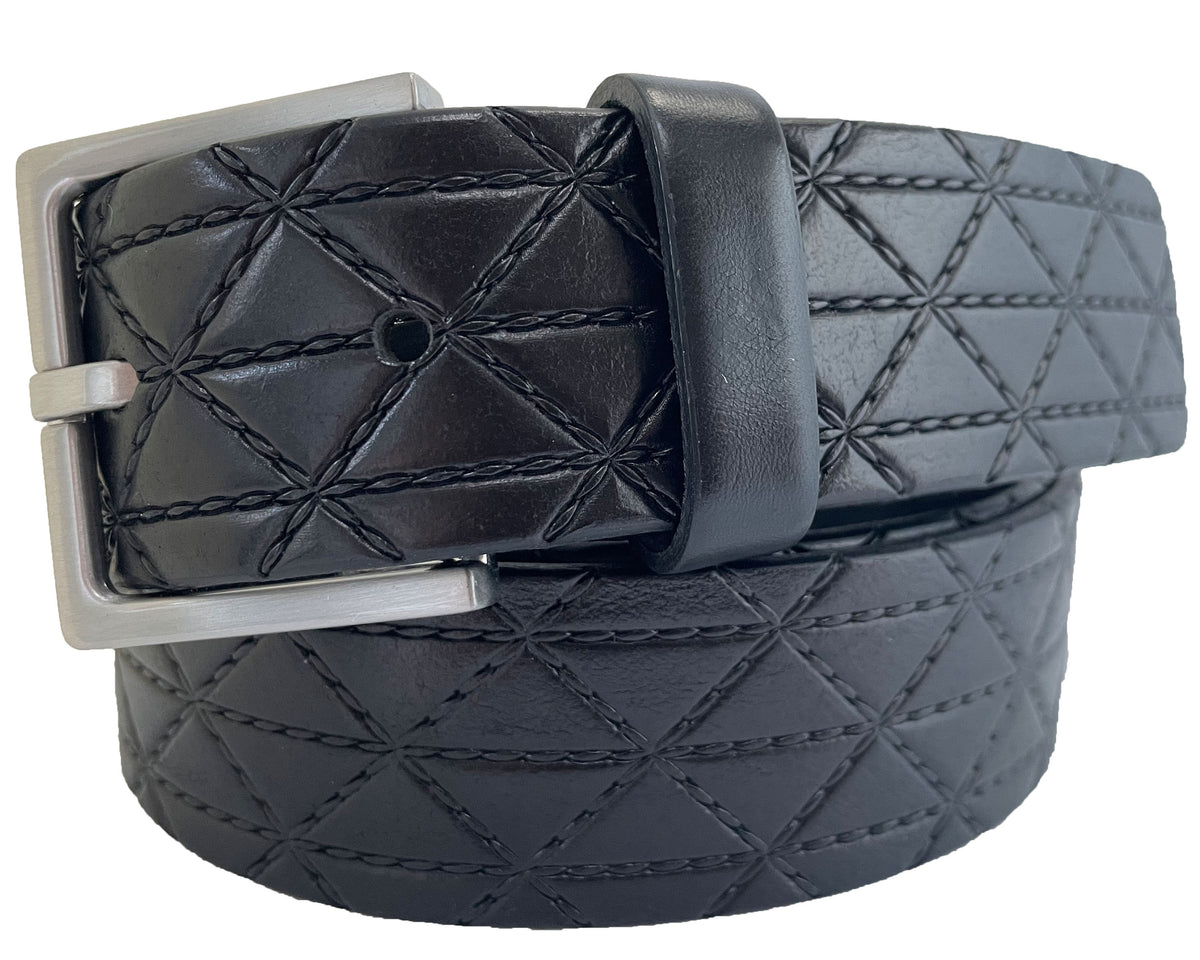 Black 35mm Italian Leather Belt Embossed Finish