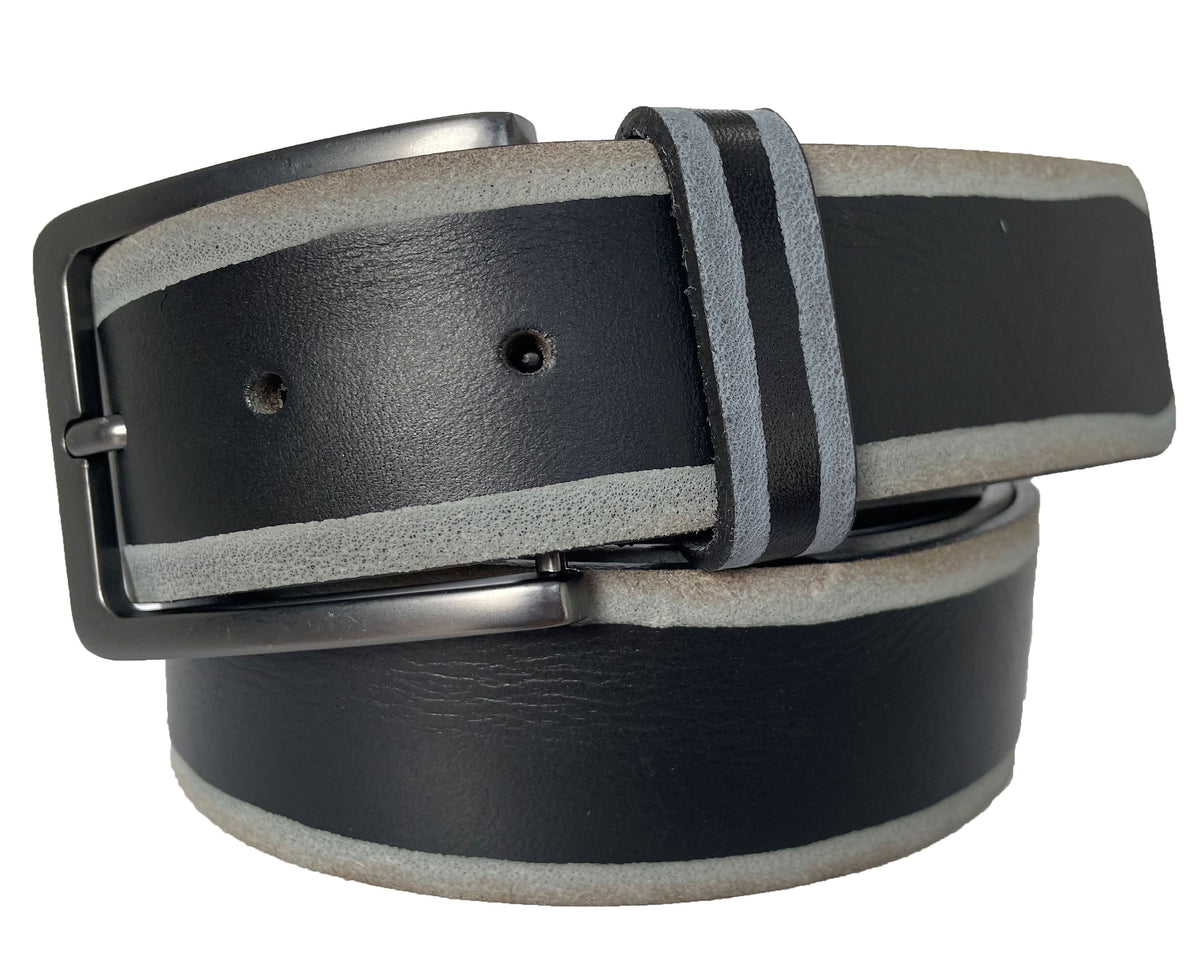 Black 40mm Italian Leather Belt Distressed Finish