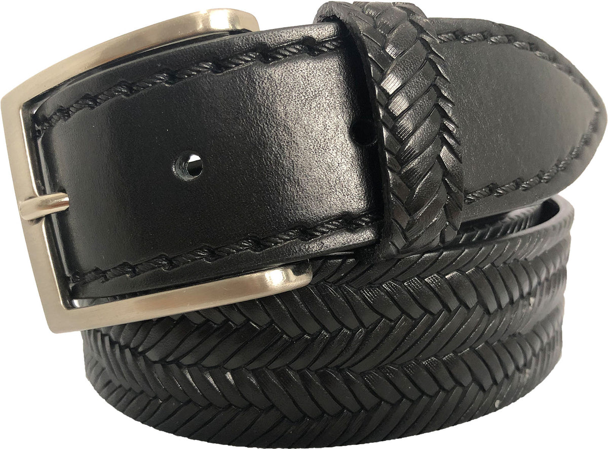 Black 40mm Italian Leather Belt Woven Finish