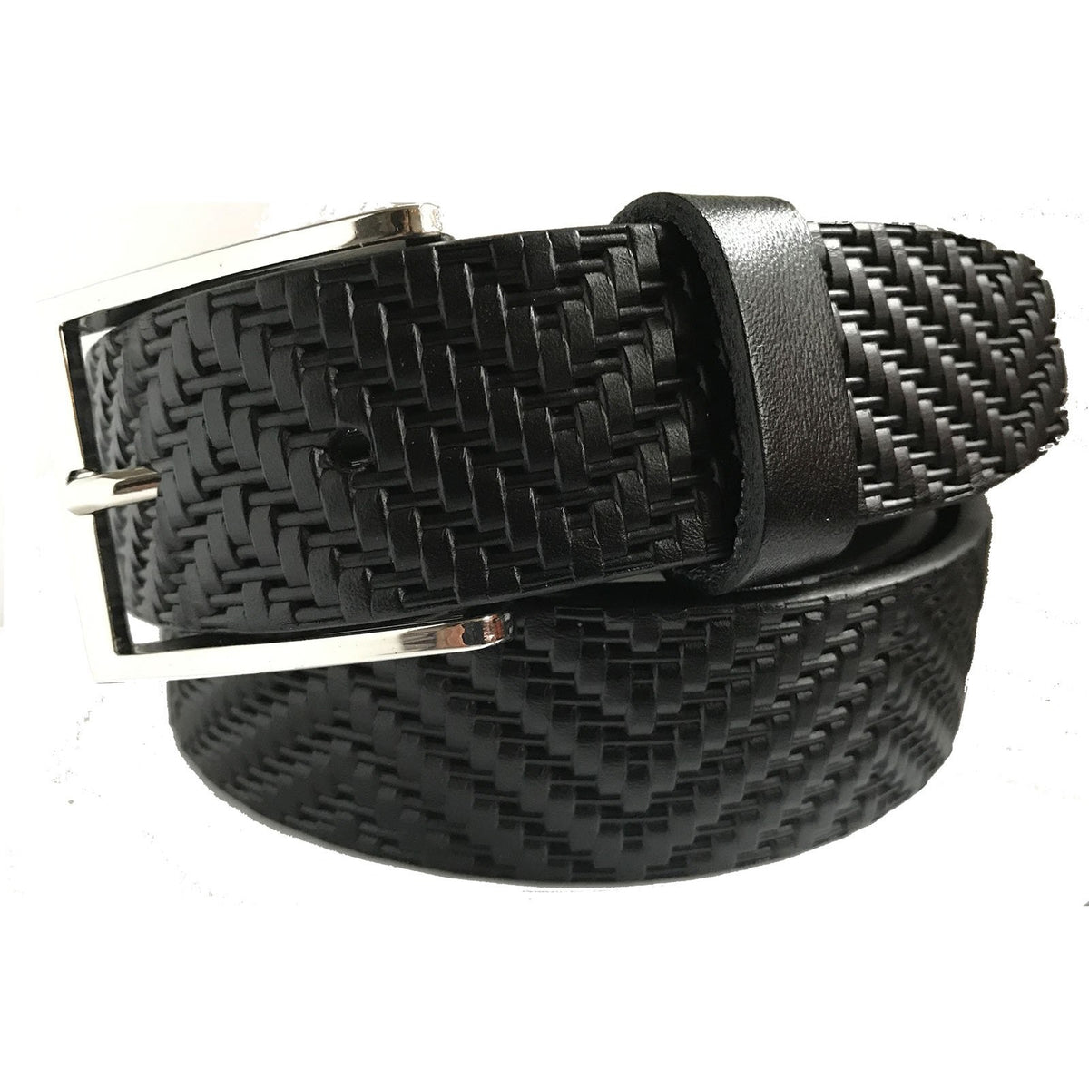 Black 35mm Italian Leather Belt Woven Finish