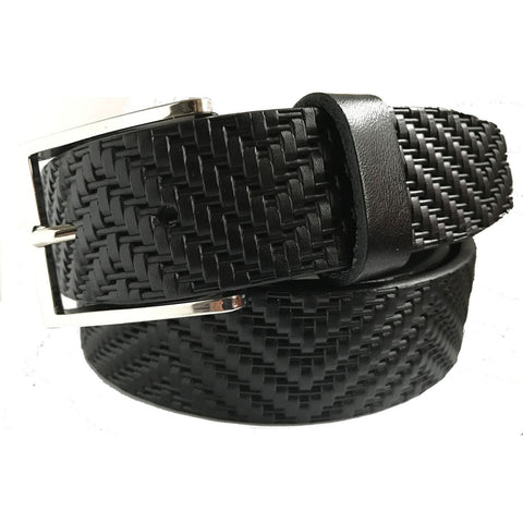 BLACK 35MM DOUBLE WEAVE EMBOSSED LEATHER BELT