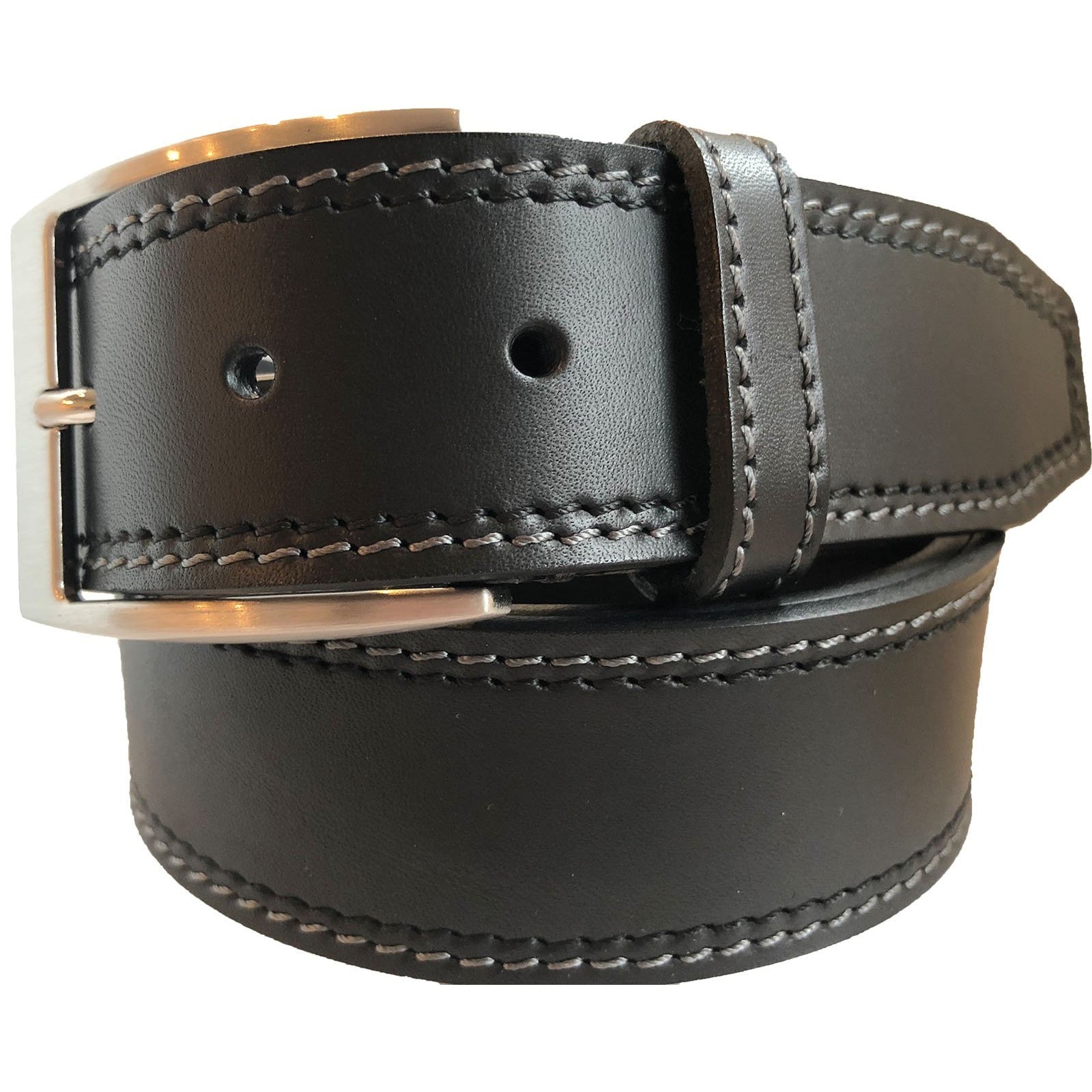 BLACK CLASSIC 40MM GREY CONTRAST STITCHED LEATHER BELT