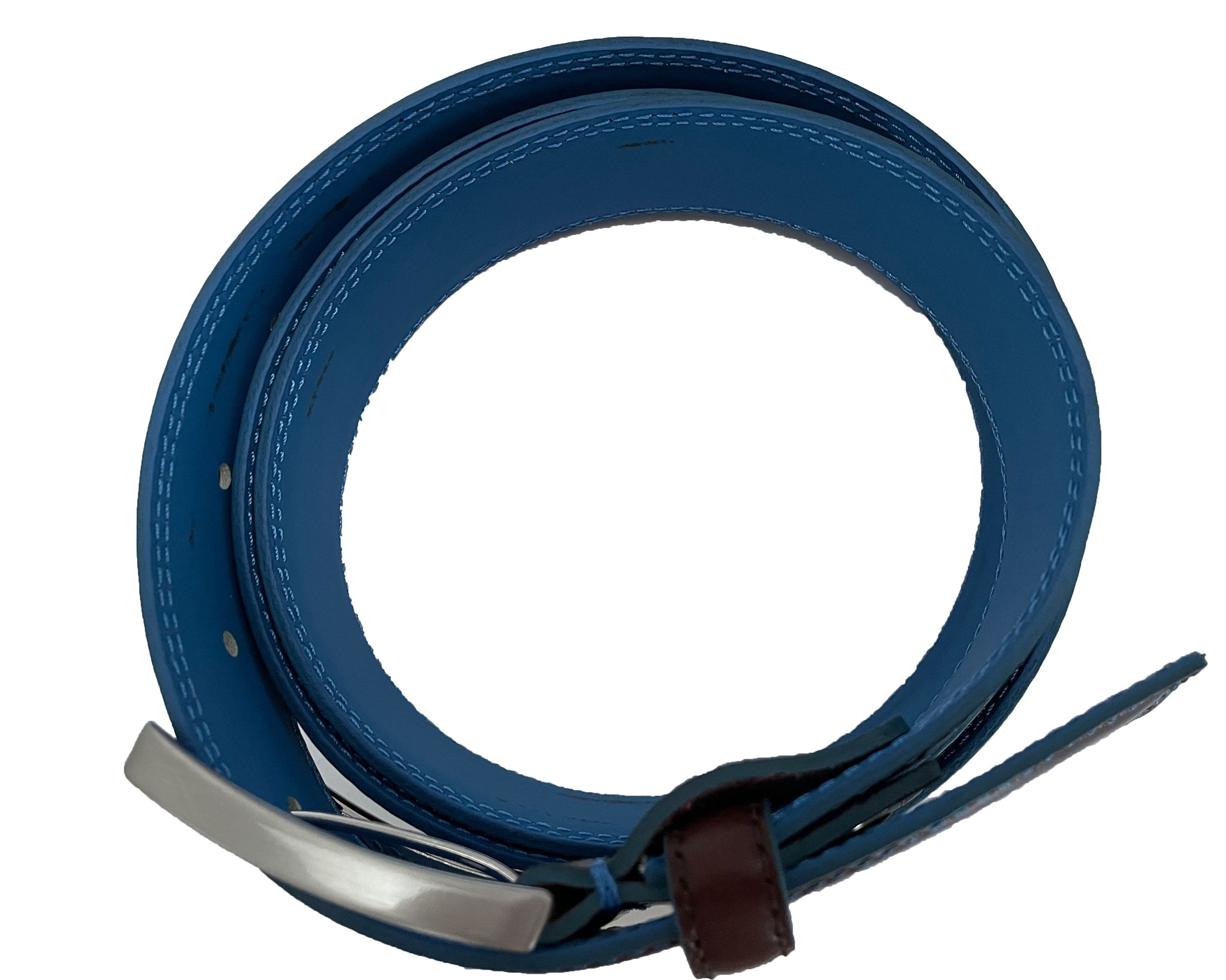 BROWN WITH CONTRAST BLUE ACCENTS CALF LEATHER BELT 35MM