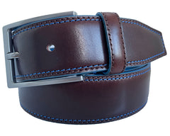 BROWN WITH CONTRAST BLUE ACCENTS CALF LEATHER BELT 35MM
