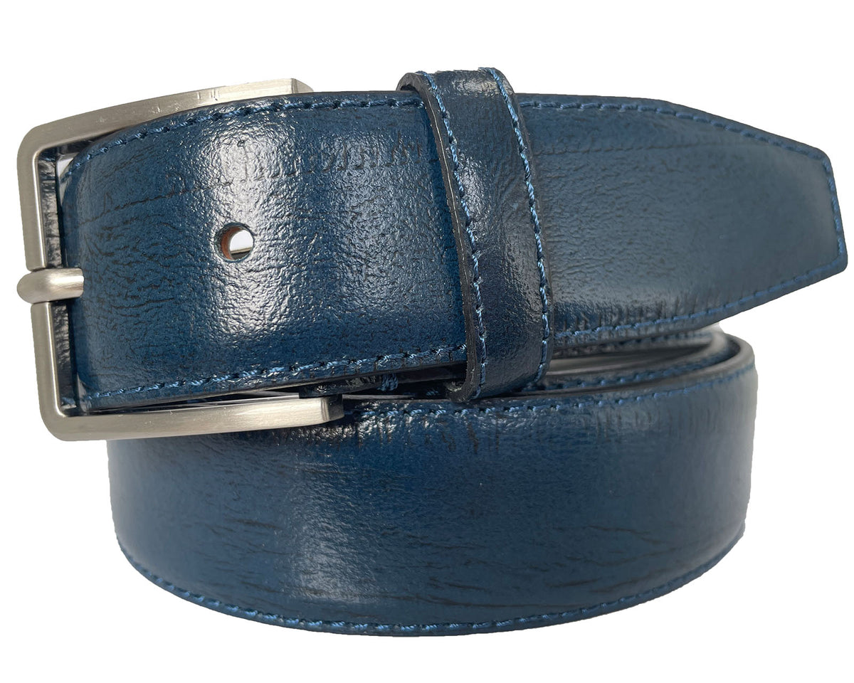 Blue 35mm Italian Calf Leather Belt Embossed Finish