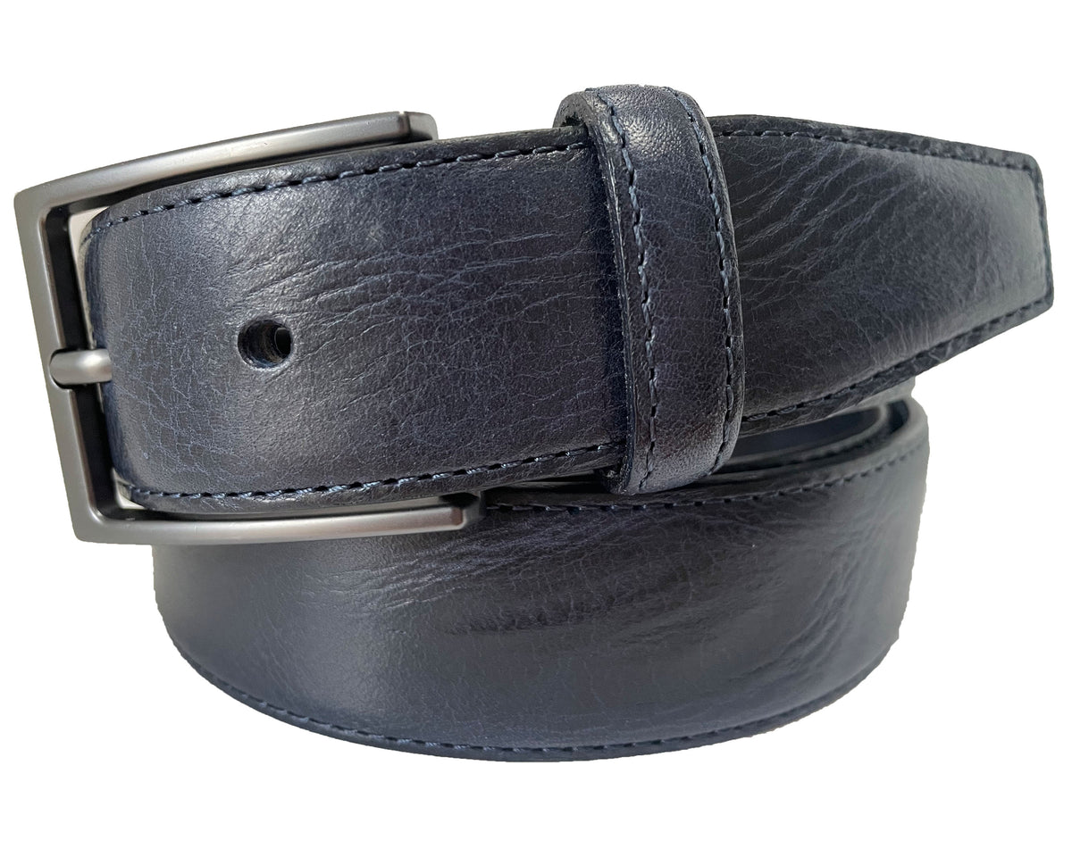 Blue 35mm Italian Leather Belt with gunmetal buckle